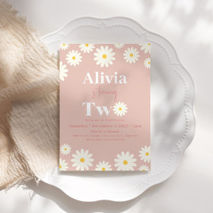 Boho Daisy Two Floral Pink Bohemian 2nd Birthday Invitation