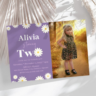 Boho Daisy Two Floral Purple Bohemian 2nd Birthday Invitation