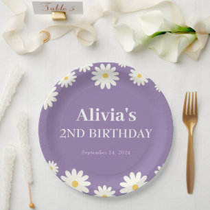 Boho Daisy Two Floral Purple Bohemian 2nd Birthday Paper Plate