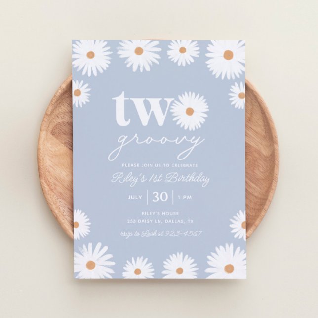 Boho Daisy Two Groovy 2nd Birthday Party Invitation (Creator Uploaded)