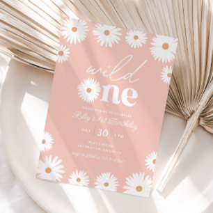 Boho Daisy Wild One 1st Birthday Party Invitation
