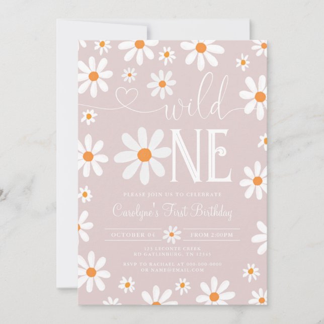 Boho Daisy Wild One 1st Birthday Party Invitation (Front)
