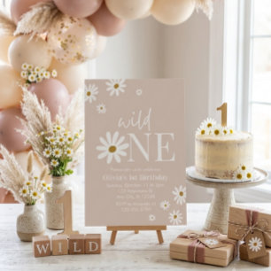 Boho Daisy Wild One First Birthday Invitation