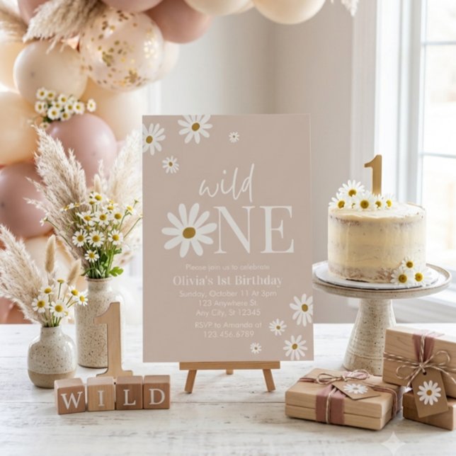 Boho Daisy Wild One First Birthday Invitation (Creator Uploaded)