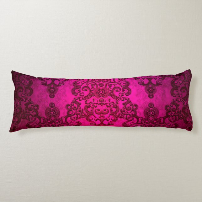 Boho Damask Deep Glowing Pink Victorian Style Body Cushion (Front)