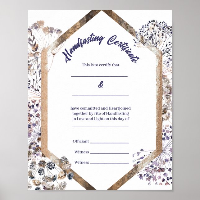 Boho Dandelion Pagan Handfasting Certificate Poster (Front)