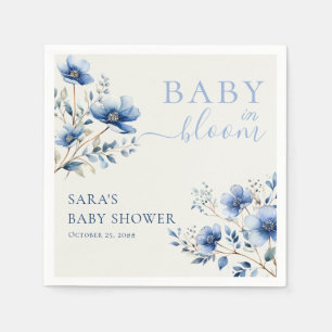 Boho Dark and Dusty Blue Wildflowers Baby Shower Napkin