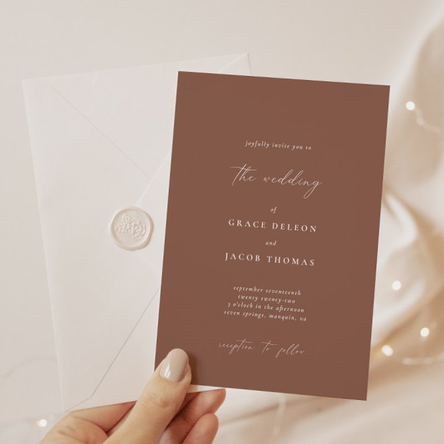 Boho Dark Brunt Orange Minimalist Wedding  Invitation (Creator Uploaded)