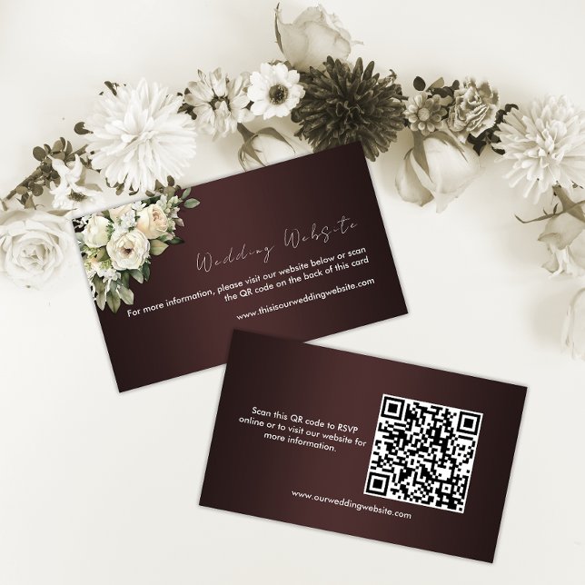 Boho Dark Burgunday Floral Wedding Website Enclosure Card (Creator Uploaded)