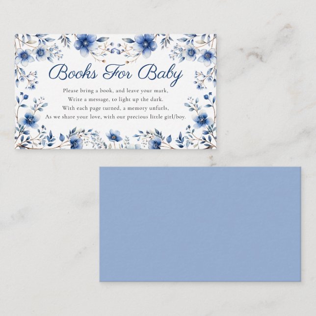 Boho Dark & Dusty Blue Wildflowers Books for Baby Enclosure Card (Front/Back)