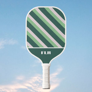 Boho Dark Emerald and Dusty Sage Green Stripes Pickleball Paddle