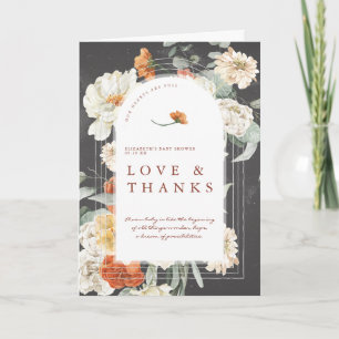 Boho Dark Floral Greenery Baby Shower Thank You Card