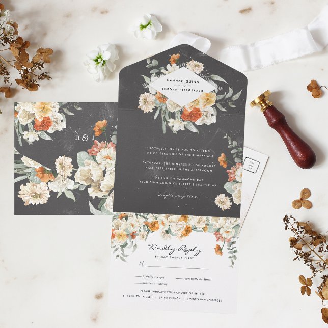Boho Dark Floral Greenery Botanical Wedding All In One Invitation (Creator Uploaded)