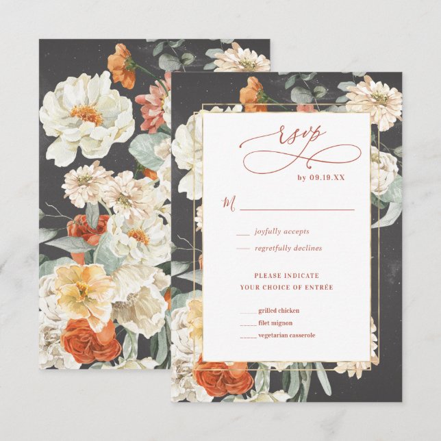 Boho Dark Floral | Wedding RSVP (Front/Back)
