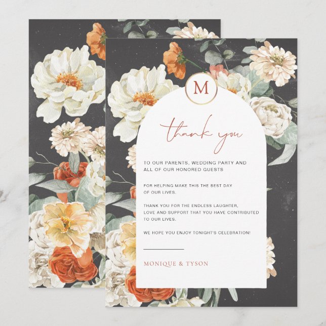Boho Dark Floral | Wedding Table Thank You Card (Front/Back)