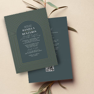 Boho Dark Green Wedding Arch & RSVP QR Code