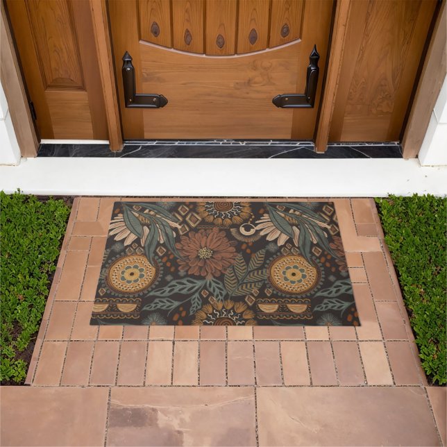 Boho Dark Jungle Floral Geometrics Doormat (Outdoor)