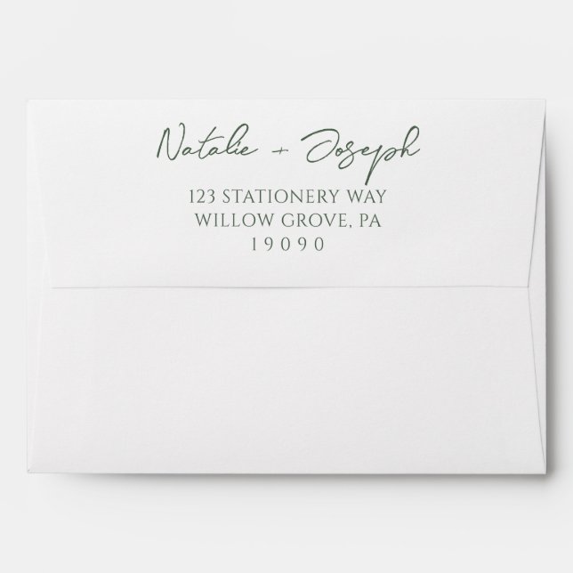 Boho Dark Moss Green Hand Written Rustic Wedding Envelope (Back (Top Flap))