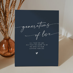 Boho Dark Navy Blue Generations of Love Wedding Pedestal Sign