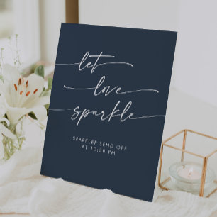 Boho Dark Navy Blue Sparkler Send Off Wedding Pedestal Sign