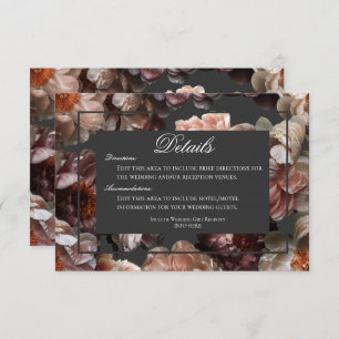 Boho Dark Peony Flower Modern Wedding Details Enclosure Card