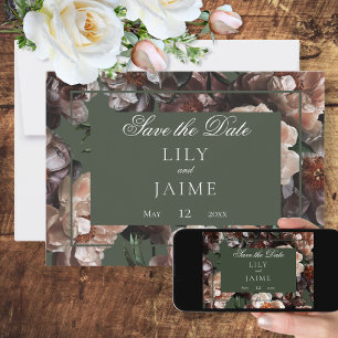 Boho Dark Peony Flowers  Modern Wedding Save The Date