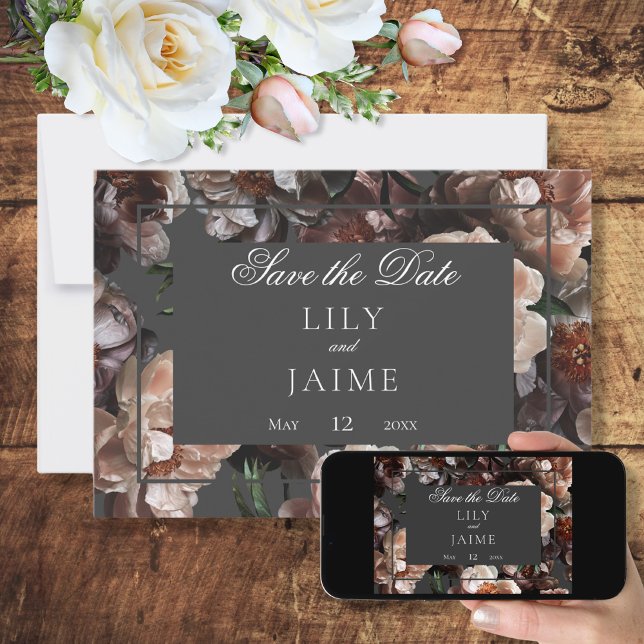 Boho Dark Peony Flowers  Modern Wedding Save The Date (Creator Uploaded)