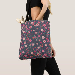 Boho Dark Plymouth Flowers Modern Painting Tote Bag