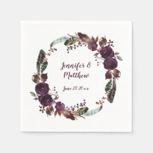 Boho Dark Purple and Butter Rum Roses Greenery Napkin