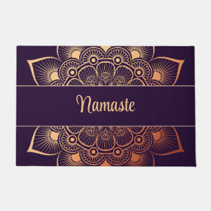 Boho Dark Purple and Peach Mandala Custom Text Doormat