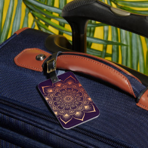 Boho Dark Purple Peach Mandala Luggage Tag