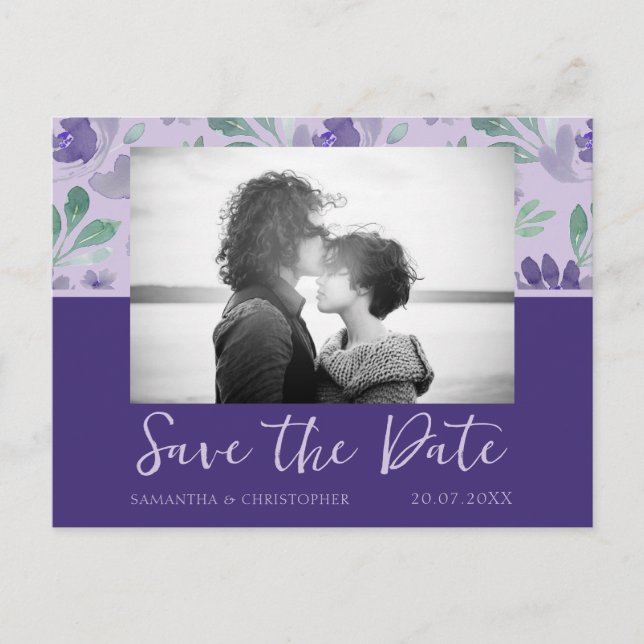 Boho Dark Purple Save the Date Wedding Postcard (Front)