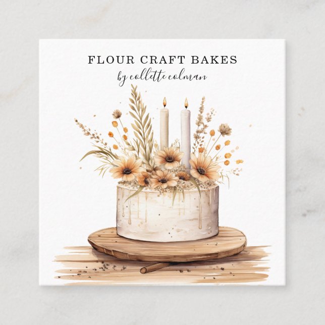 Boho Decorated Cake Baker Pastry Chef Square Business Card (Front)