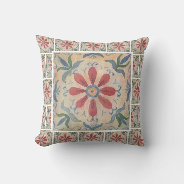 Boho Decorative Tile (Floral) Throw Pillow