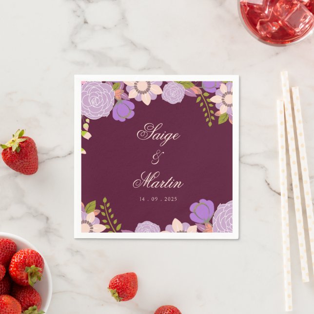 Boho Deep Wine Décor Floral Wedding Party Napkins (Insitu)