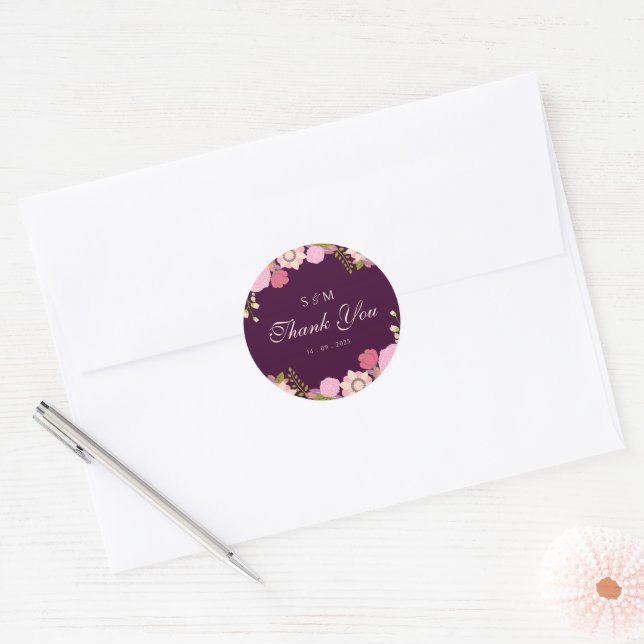 Boho Deep Wine Party Favours Floral Wedding Classic Round Sticker (Envelope)