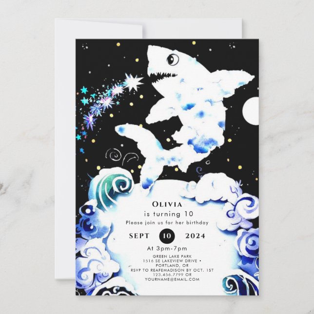 Boho Deepsea Editable Shark Birthday Invitation (Front)