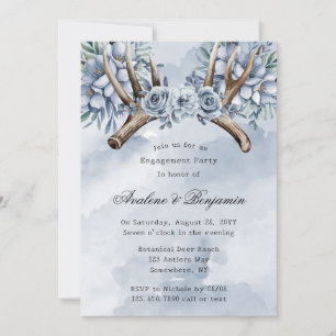 Boho Deer Antler Blue Floral Bachelorette Party Invitation