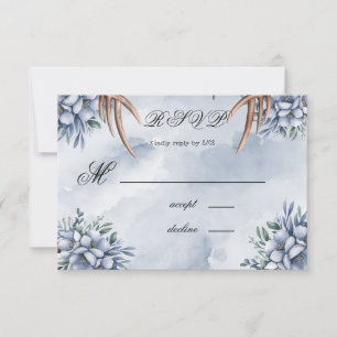 Boho Deer Antler Dusty Blue Floral RSVP Card