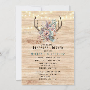 Boho Deer Antler Floral Rehearsal Dinner Invitation