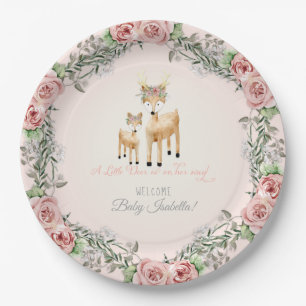 BOHO Deer Antler Floral Rose Baby Girl Shower Art Paper Plate