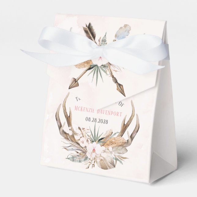 Boho Deer Antlers and Florals Bridal Shower Favour Box (Front Side)