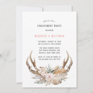 Boho Deer Antlers and Florals Engagement Party Invitation