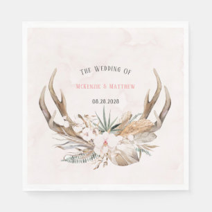 Boho Deer Antlers and Florals Wedding Napkin