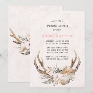 Boho Deer Antlers and Florals Wedding Shower Invitation