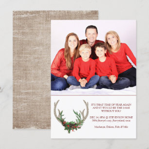 Boho Deer Antlers Rustic Christmas Floral Photo Holiday Card