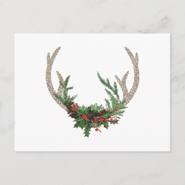 Boho Deer Antlers | Rustic Red Christmas Floral Holiday Postcard (Front)