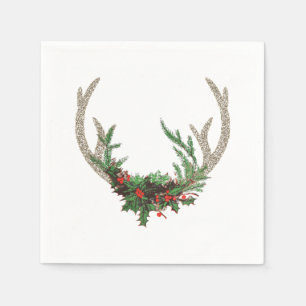 Boho Deer Antlers   Rustic Red Christmas Floral Napkin