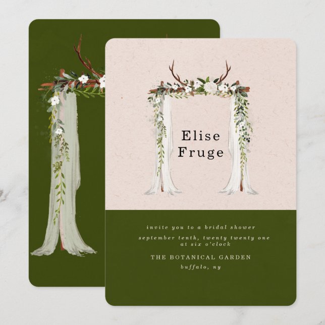 Boho Deer Antlers White Canopy Bridal Shower Invitation (Front/Back)