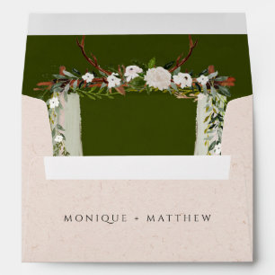 Boho Deer Antlers White Canopy Rustic Wedding Envelope